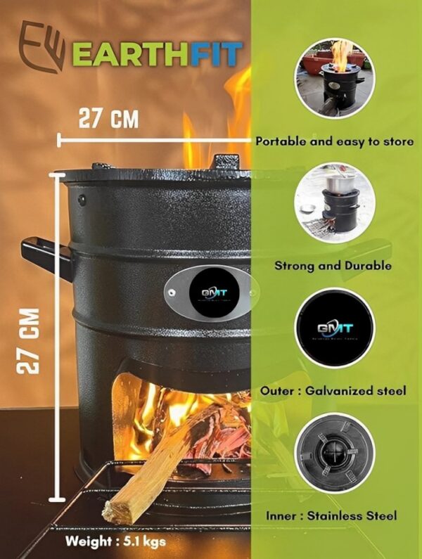 Maruti Less Smoke wood stove for Home & Outdoor camping Cooking - Biomass Stove Smokeless - Desi iron chulha for wood cooking Cookstove - Image 2